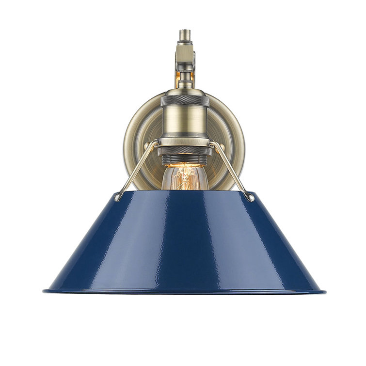 Aged Brass Transitional Sconce with Navy Blue Shade