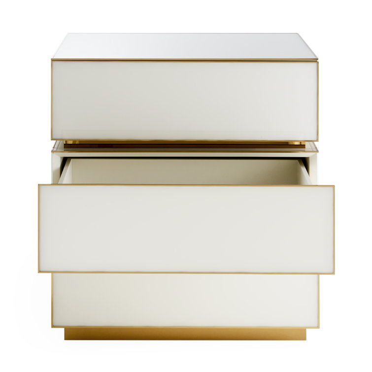 Torino Glam White Glass 3-Drawer Chest with Brass Accents