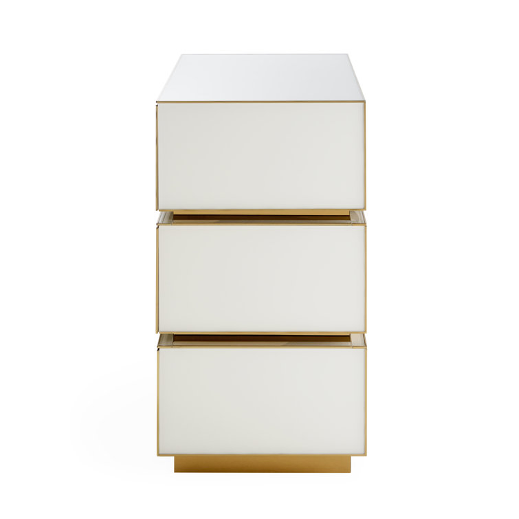 Torino Glam White Glass 3-Drawer Chest with Brass Accents