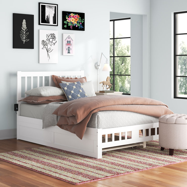 White Full Size Solid Rubberwood Mission Bed with Slats