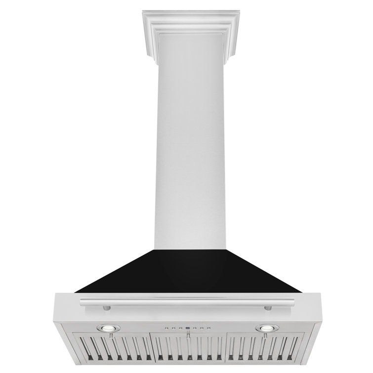 30" Stainless Steel and Black Matte Wall Mounted Range Hood