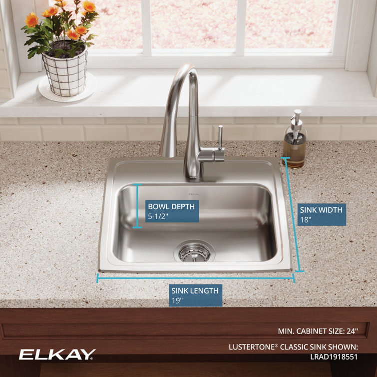 Lustertone Classic 19" Stainless Steel Drop-In Single Bowl Sink