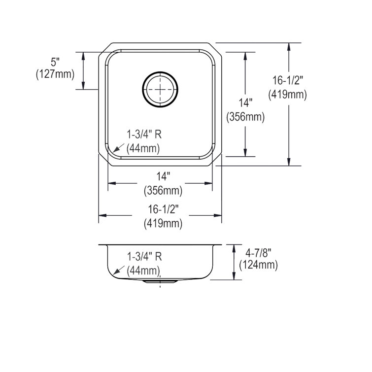 Lustertone 16.5" Stainless Steel Undermount ADA Compliant Kitchen Sink