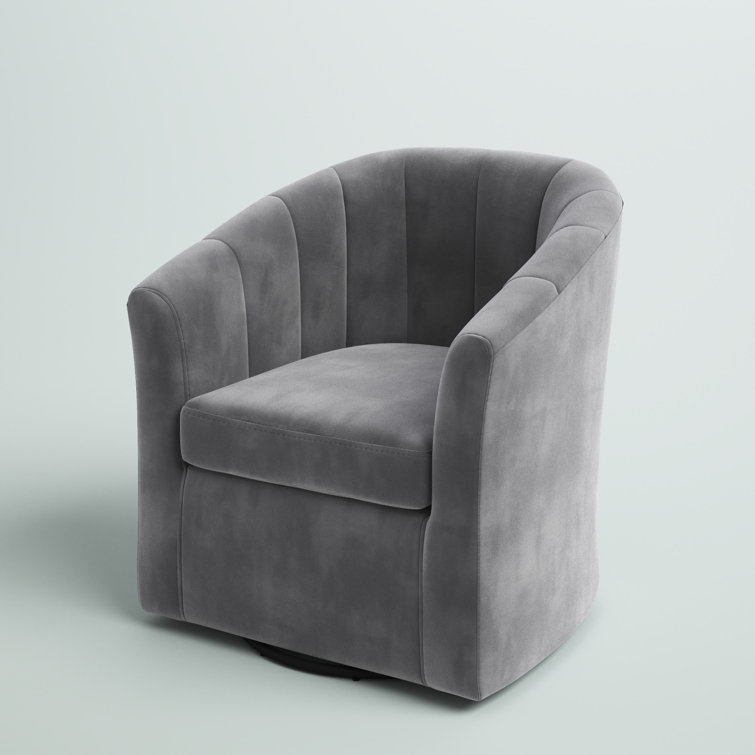Luxurious Light Gray Velvet Swivel Barrel Accent Chair