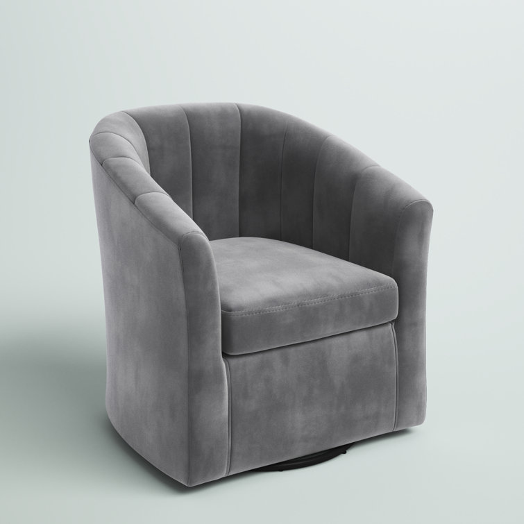 Luxurious Light Gray Velvet Swivel Barrel Accent Chair