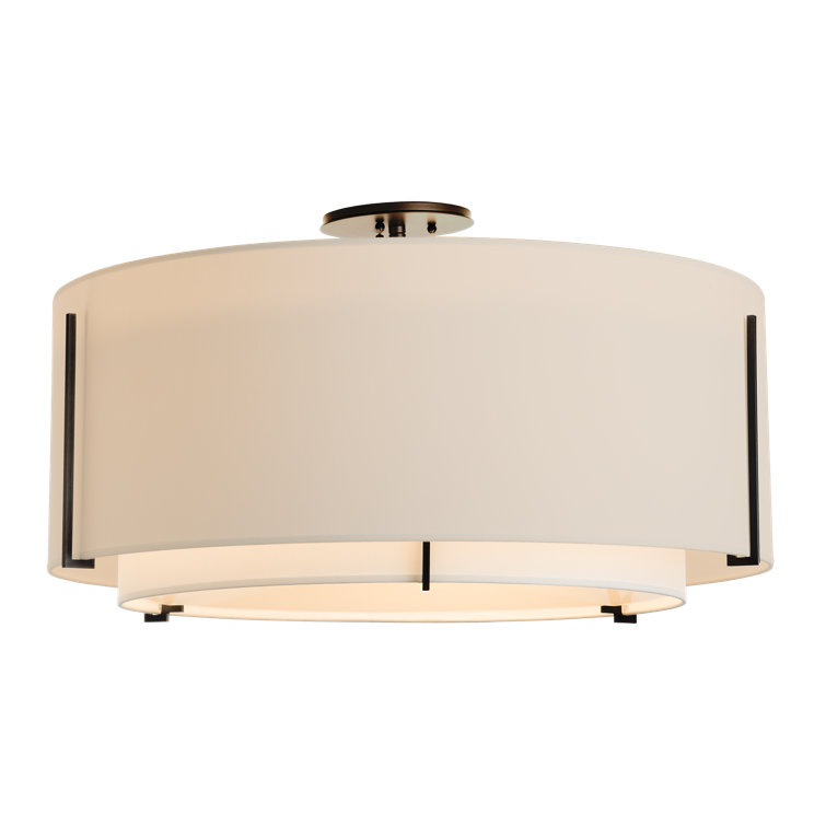 Exos Elegant 3-Light Semi-Flush Mount in Black with Dual Drum Shade