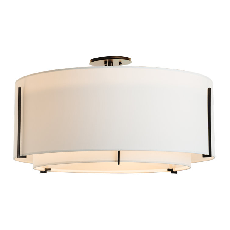 Exos Elegant 3-Light Semi-Flush Mount in Black with Dual Drum Shade