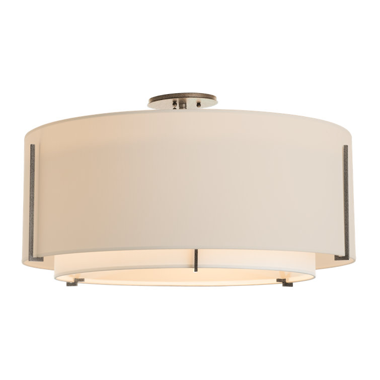 Exos Double Shade Drum Semi-Flush Mount in Natural Iron & Flax