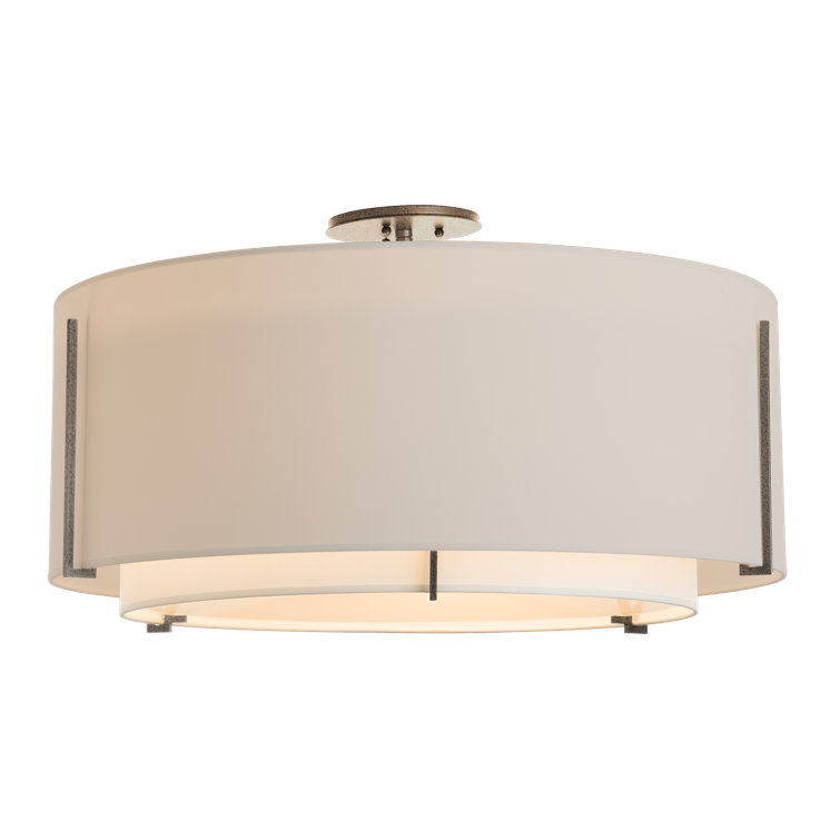 Exos Double Shade Drum Semi-Flush Mount in Natural Iron & Flax