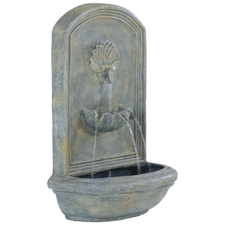 Seaside French Limestone Solar-Powered Wall Fountain with Battery Backup