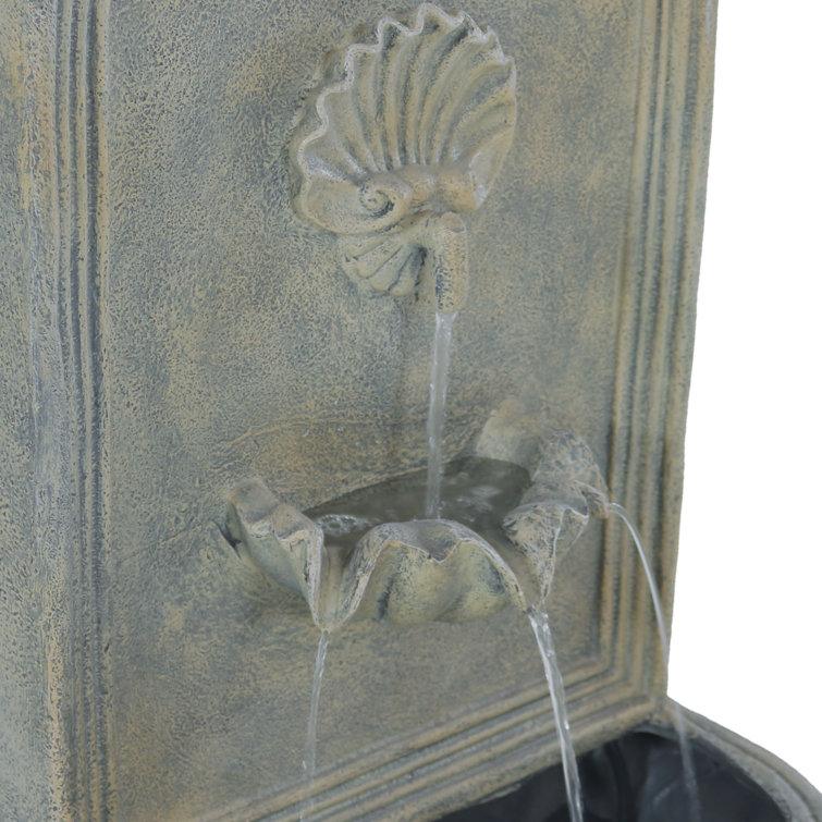 Seaside French Limestone Solar-Powered Wall Fountain with Battery Backup