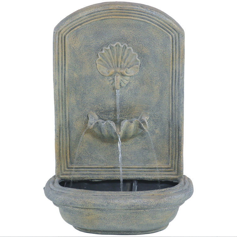 Seaside French Limestone Solar-Powered Wall Fountain with Battery Backup