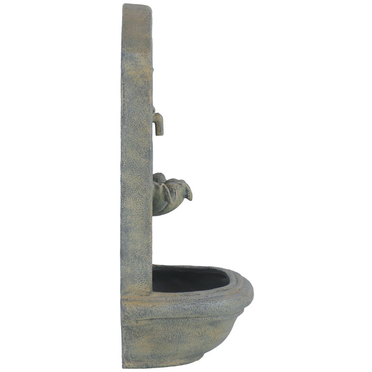 Seaside French Limestone Solar-Powered Wall Fountain with Battery Backup