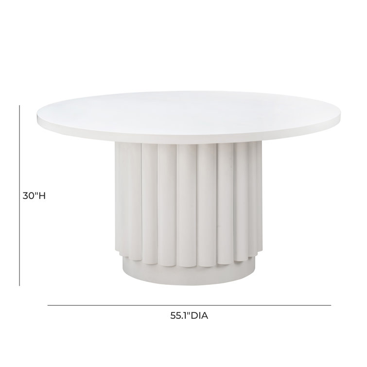 55" White Round Wood Dining Table with Pedestal Base