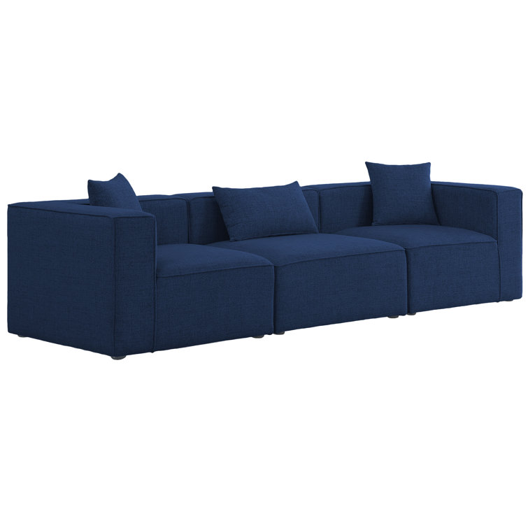 Cube 108'' Navy Blue Linen Three Piece Sectional