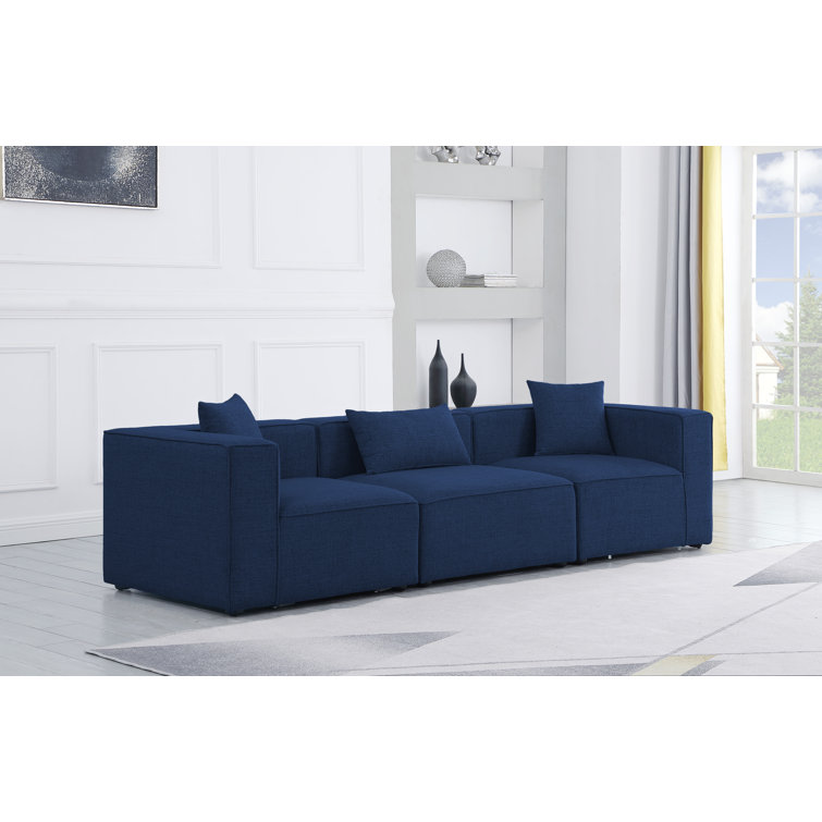 Cube 108'' Navy Blue Linen Three Piece Sectional