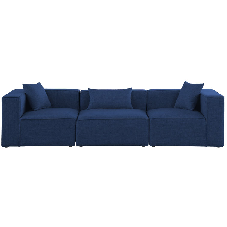 Cube 108'' Navy Blue Linen Three Piece Sectional