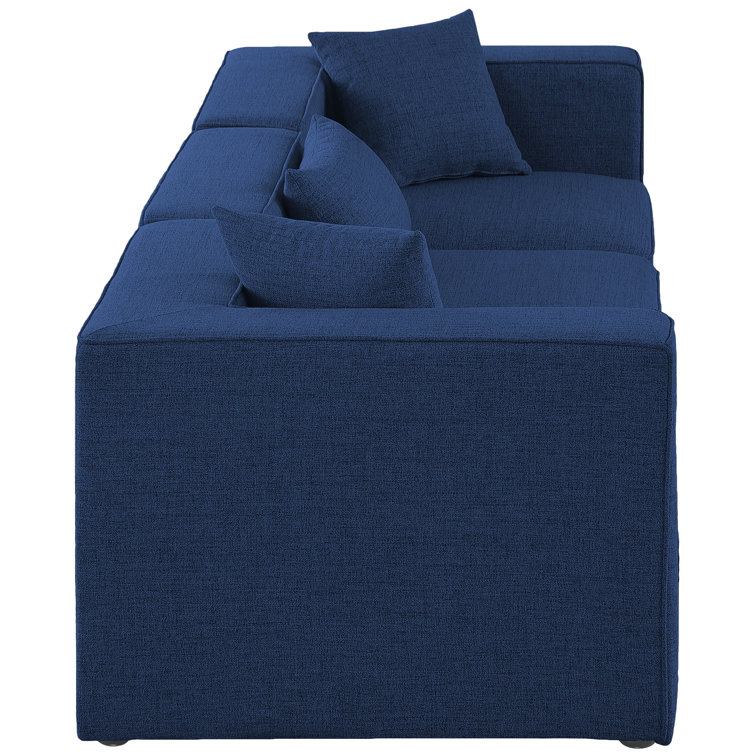 Cube 108'' Navy Blue Linen Three Piece Sectional