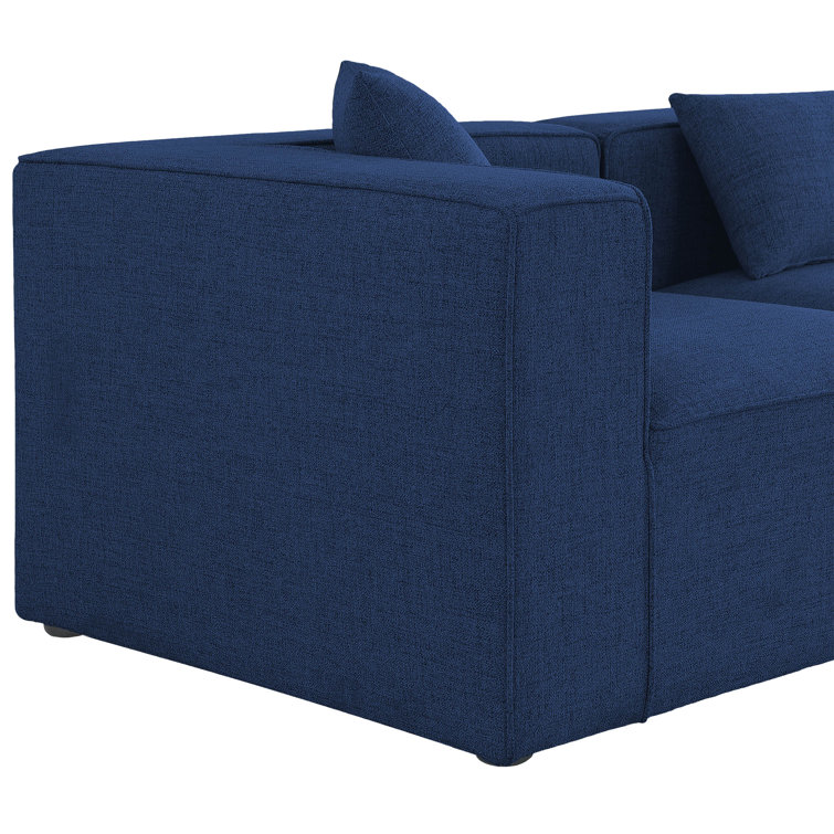 Cube 108'' Navy Blue Linen Three Piece Sectional