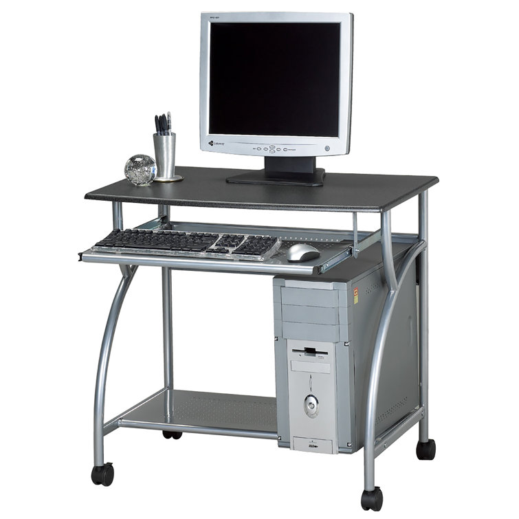 Anthracite Metal Mobile Computer Cart with Keyboard Tray