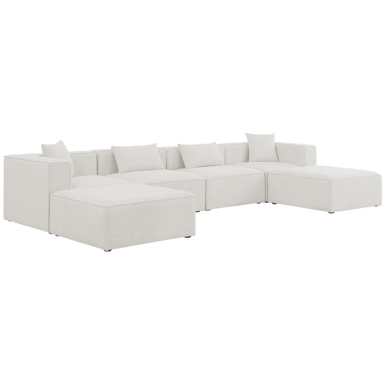Cream Linen Six-Piece Modular Sectional Sofa