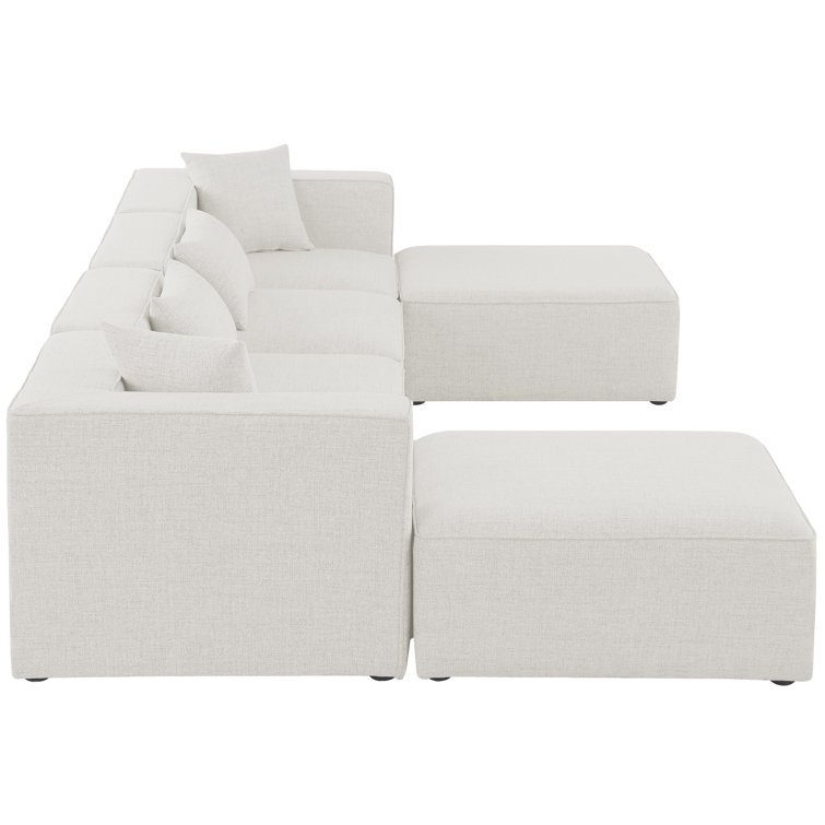 Cream Linen Six-Piece Modular Sectional Sofa