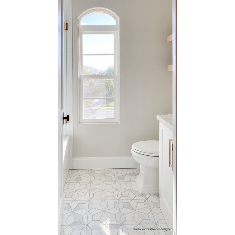Bianco Geometric Marble Mosaic Tile with Honed Finish