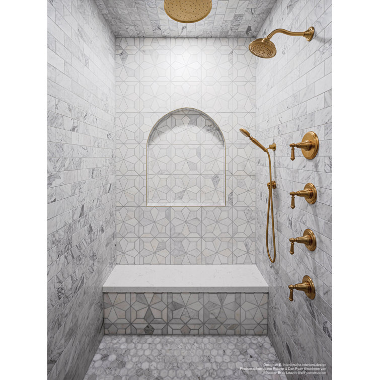 Bianco Geometric Marble Mosaic Tile with Honed Finish