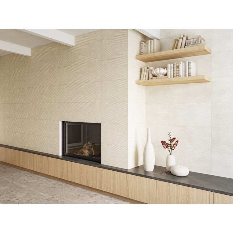 Donna 13" x 40" Beige Matte Wave Ceramic Wall Tile