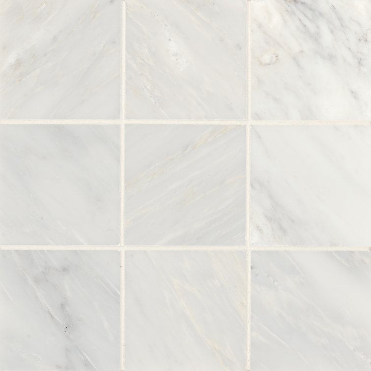 Monet 4'' x 4'' Oriental White Honed Marble Mosaic Tile