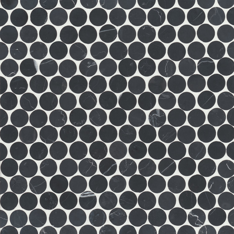 Nero Marquina Black Marble Penny Round Mosaic Tile