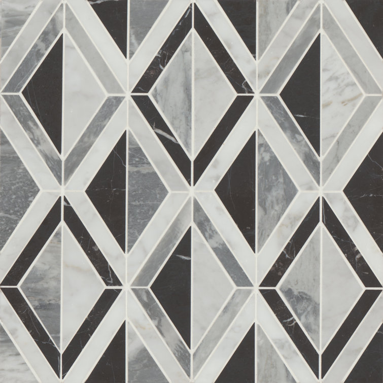 Arlo Geometric Black and White Marble Mosaic Tile