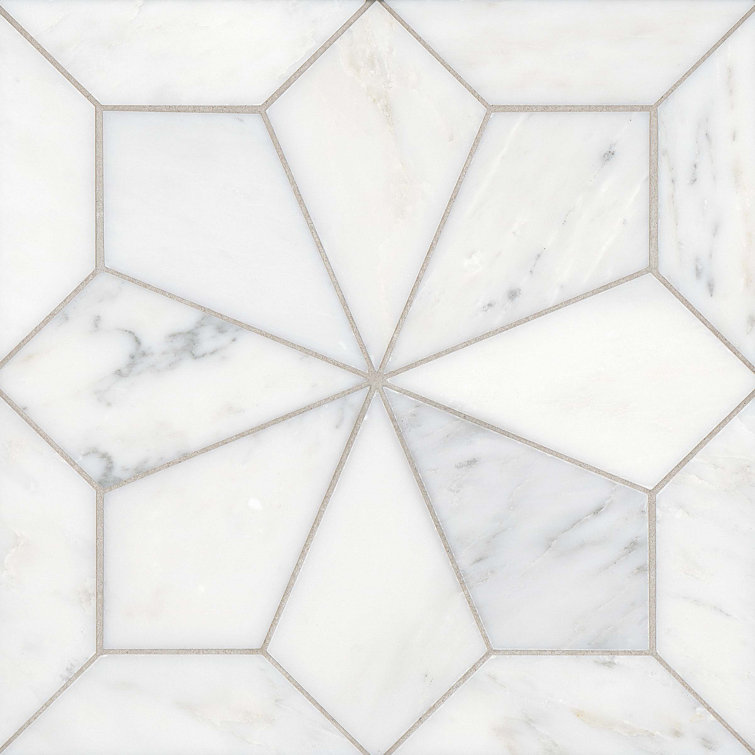 Bianco Geometric Marble Mosaic Tile with Honed Finish