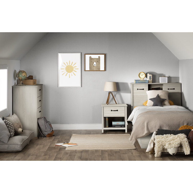 Winter Oak Twin Wood Bookcase Headboard with Storage
