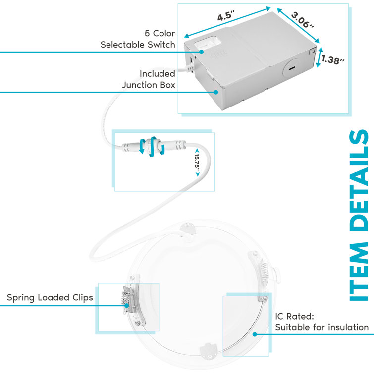 6'' Ultra Thin Dimmable LED Recessed Lighting Kit with Color Options
