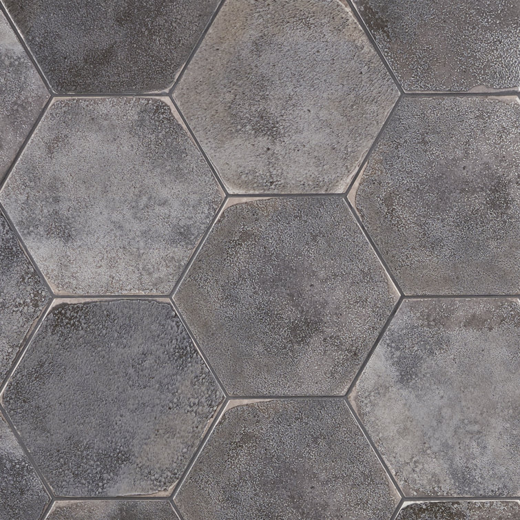 Vandalay Hex 9.13 in. x 10.51 in. Polished Gray Porcelain Tile