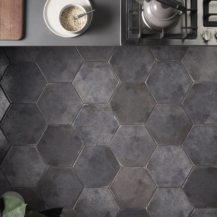 Vandalay Hex 9.13 in. x 10.51 in. Polished Gray Porcelain Tile