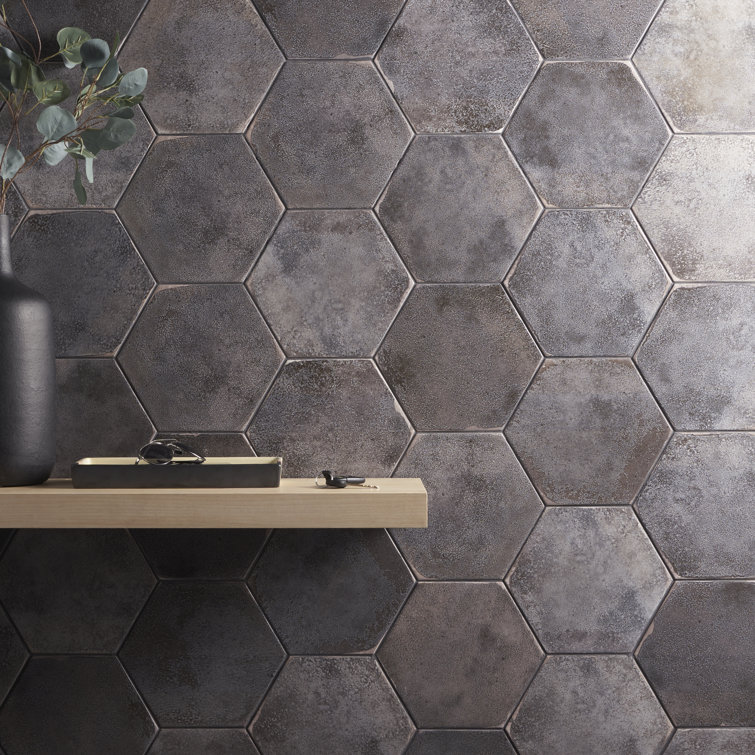 Vandalay Hex 9.13 in. x 10.51 in. Polished Gray Porcelain Tile