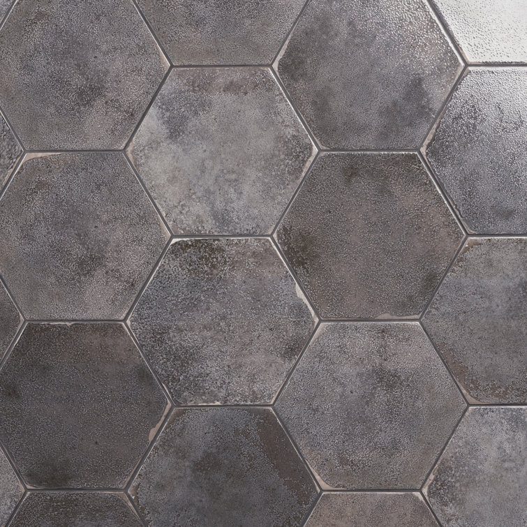 Vandalay Hex 9.13 in. x 10.51 in. Polished Gray Porcelain Tile