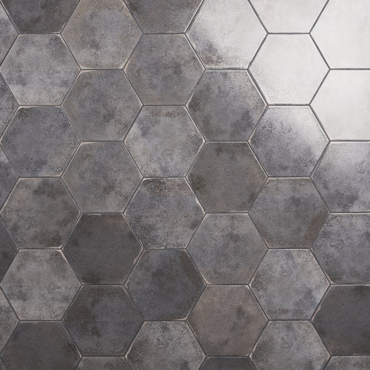 Vandalay Hex 9.13 in. x 10.51 in. Polished Gray Porcelain Tile