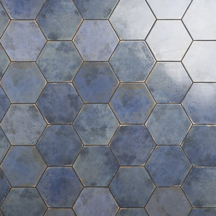 Mandalay Hex Blue Polished Porcelain Floor and Wall Tile