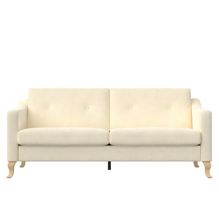 Elegant White Linen Sloped Arm Sofa with Tufted Backrest