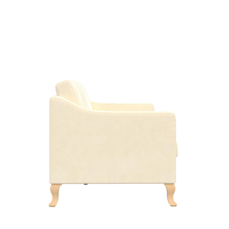 Elegant White Linen Sloped Arm Sofa with Tufted Backrest