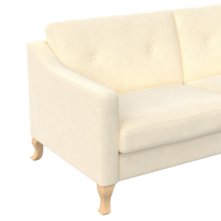 Elegant White Linen Sloped Arm Sofa with Tufted Backrest
