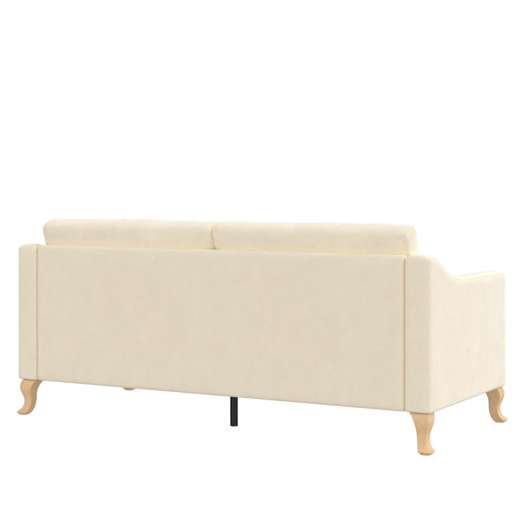 Elegant White Linen Sloped Arm Sofa with Tufted Backrest