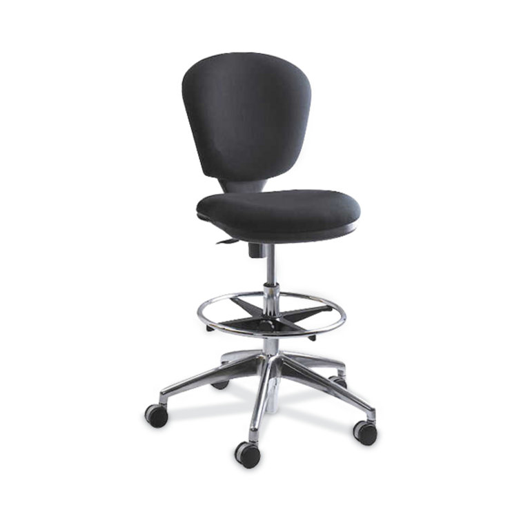 Black Adjustable Vinyl and Fabric Swivel Drafting Chair with Metal Frame