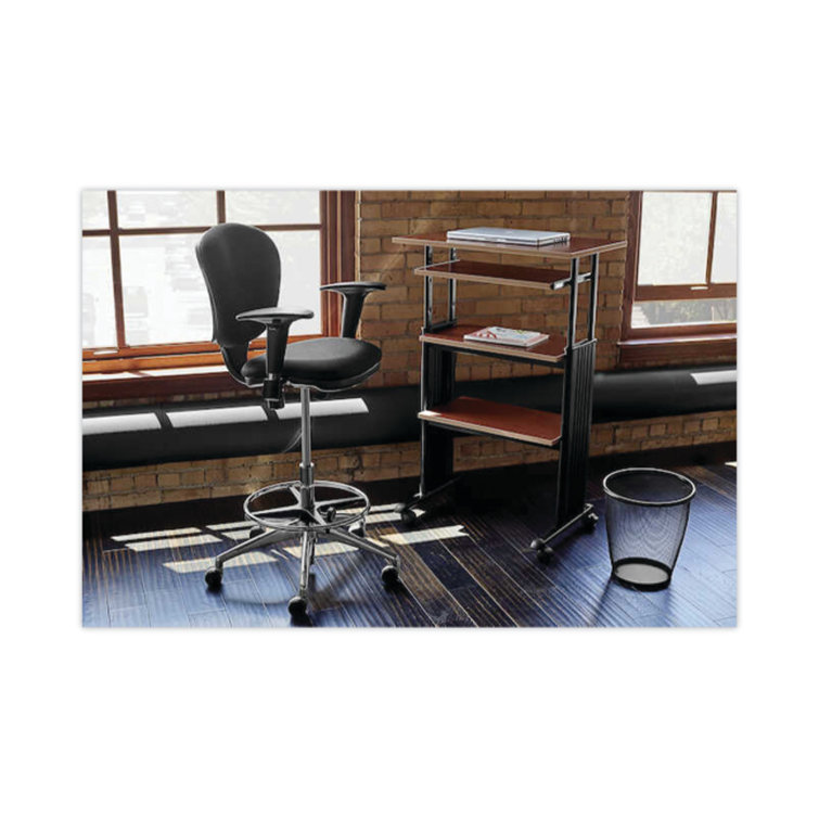 Black Adjustable Vinyl and Fabric Swivel Drafting Chair with Metal Frame
