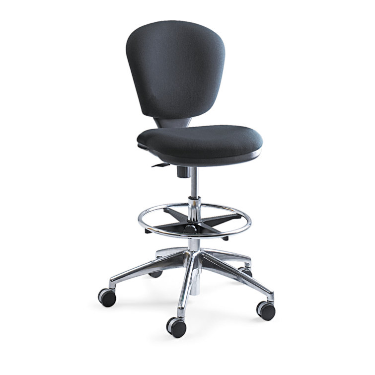 Black Adjustable Vinyl and Fabric Swivel Drafting Chair with Metal Frame