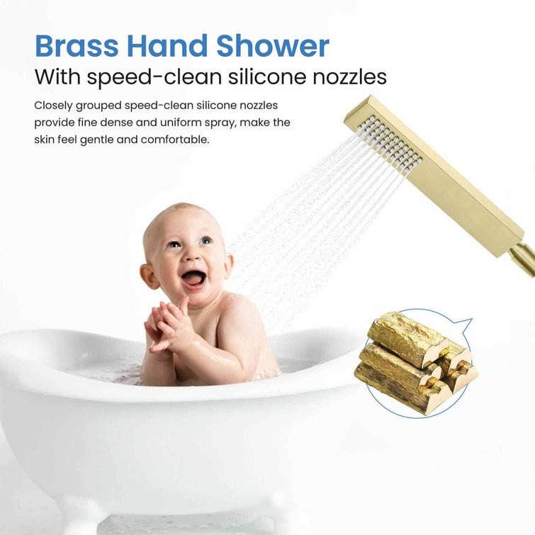 Brushed Gold Brass Floor Mount Tub Filler with Hand Shower