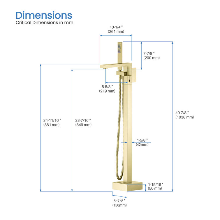 Brushed Gold Brass Floor Mount Tub Filler with Hand Shower